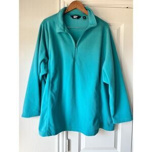 Lands End Womens 1/4 Zip Fleece Pullover Sweatshirt Outerwear in Teal Blue | 3XL